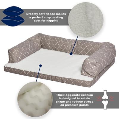 Show full view: MidWest QuietTime Couture Hampton Orthopedic Bolster Dog Bed with Removable Cover, Mushroom/White, Large slide 3 of 6