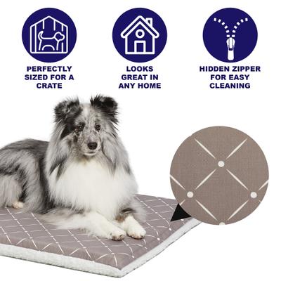 Show full view: MidWest QuietTime Couture Paxton Reversible Dog Crate Mat, Mushroom / White Fleece, Small  slide 3 of 6