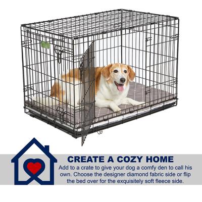 Show full view: MidWest QuietTime Couture Paxton Reversible Dog Crate Mat, Mushroom / White Fleece, Small  slide 4 of 6