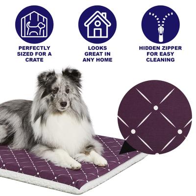 Show full view: MidWest QuietTime Couture Paxton Reversible Dog Crate Mat, Plum / White Fleece, Small  slide 3 of 6
