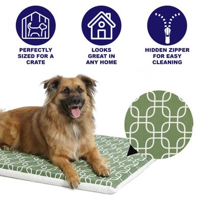 Show full view: MidWest QuietTime Geo Print & Fleece Reversible Dog Crate Mat, Green, Large  slide 2 of 5