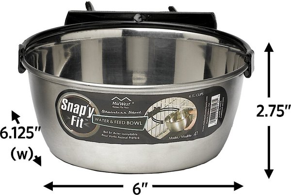 MidWest Stainless Steel Snap'y Fit Dog Kennel Bowl