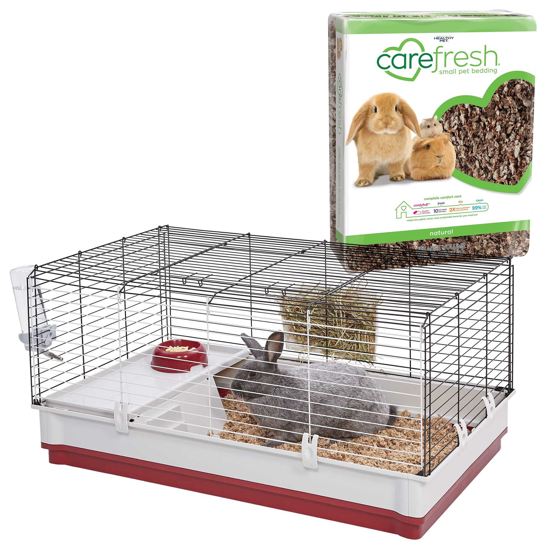 MidWest Wabbitat Deluxe Rabbit Home, 39.5-in + Carefresh Small Animal Bedding, Natural, 60-L