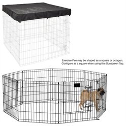 MidWest Wire Dog Exercise Pen with Step-Thru Door, Black E-Coat, 24-in + Exercise Pen Top Sunscreen Accessory, Square Configuration, Black