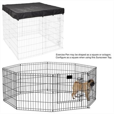 Show full view: MidWest Wire Dog Exercise Pen with Step-Thru Door, Black E-Coat, 24-in + Exercise Pen Top Sunscreen Accessory, Square Configuration, Black slide 1 of 9