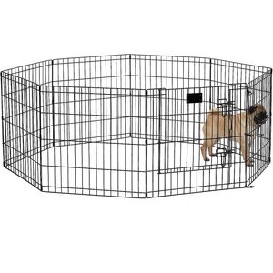 MidWest Wire Dog Exercise Pen with Step-Thru Door, Black E-Coat, 24-in