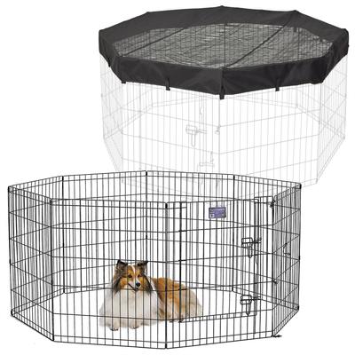 Show full view: MidWest Wire Dog Exercise Pen with Step-Thru Door, Black E-Coat, 30-in + Exercise Pen Top Sunscreen Accessory, Octagonal Configuration, Black slide 1 of 10