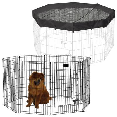 Show full view: MidWest Wire Dog Exercise Pen with Step-Thru Door, Black E-Coat, 36-in + Exercise Pen Top Sunscreen Accessory, Octagonal Configuration, Black slide 1 of 10