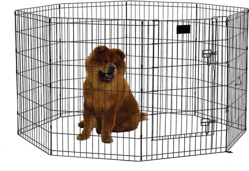 Show full view: MidWest Wire Dog Exercise Pen with Step-Thru Door, Black E-Coat, 36-in + Exercise Pen Top Sunscreen Accessory, Octagonal Configuration, Black slide 2 of 10