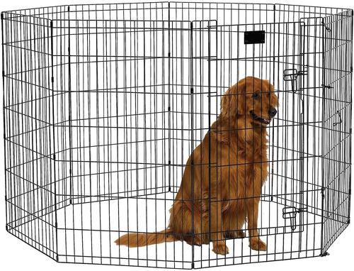 Show full view: MidWest Wire Dog Exercise Pen with Step-Thru Door, Black E-Coat, 42-in + Exercise Pen Top Sunscreen Accessory, Octagonal Configuration, Black slide 2 of 10