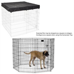 MidWest Wire Dog Exercise Pen with Step-Thru Door, Black E-Coat, 48-in + Exercise Pen Top Sunscreen Accessory, Square Configuration, Black