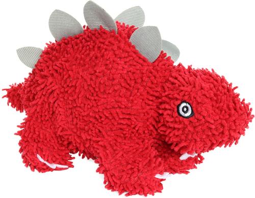 Show full view: Mighty Microfiber Ball Med Stegosaurus Squeaky Plush Dog Toy, Red slide 2 of 4