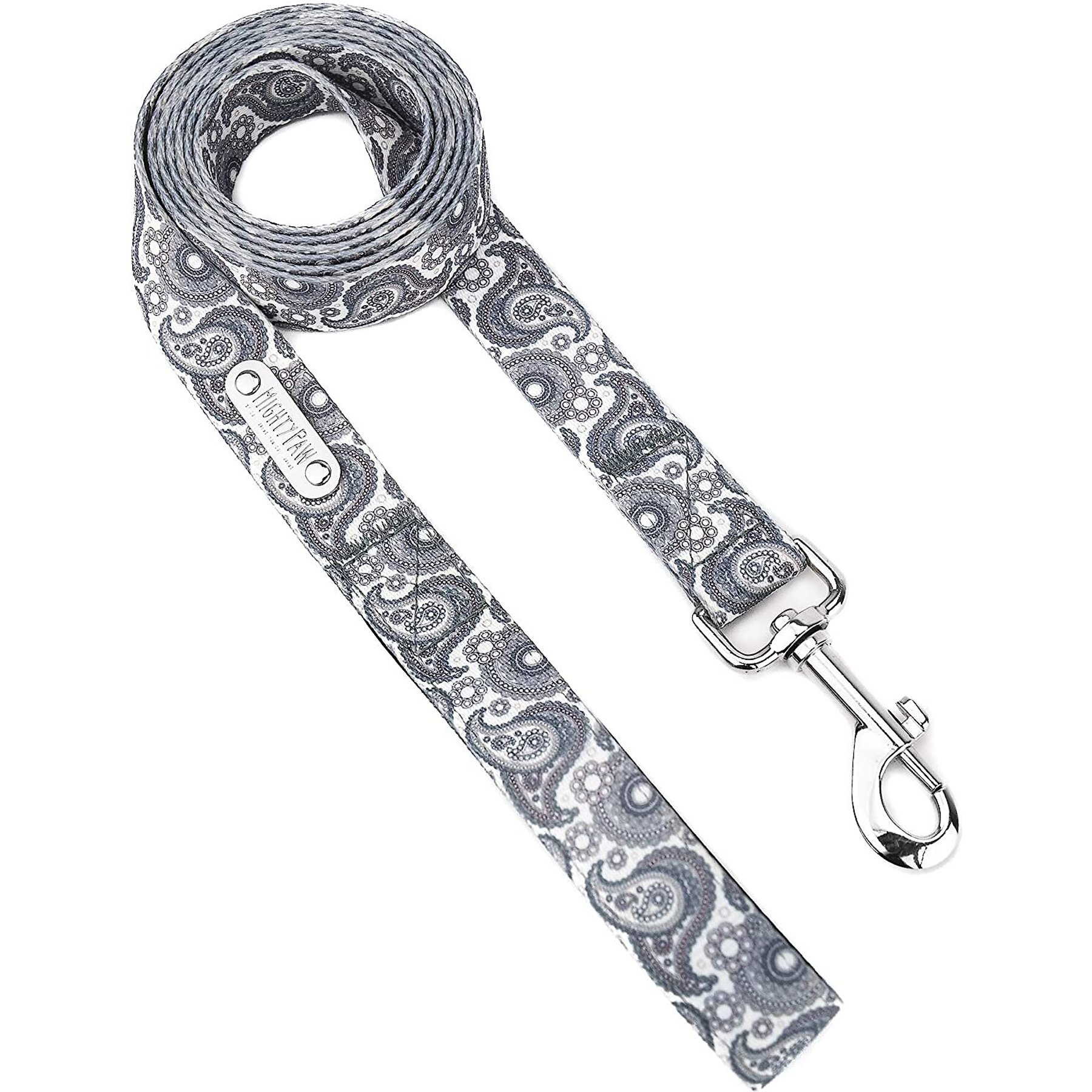 Mighty Paw Polyester Designer Dog Leash, Grey Paisley, 6-ft long, Standard