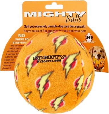 Show full view: Mighty Squeaky Stuffing-Free Plush Ball Dog Toy, Orange, Large slide 5 of 7