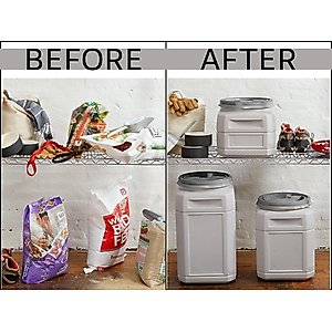 Mighty Tuff Airtight Pet Food Storage Container Bundle with Wheels & Scoop, Gray, 48-lbs
