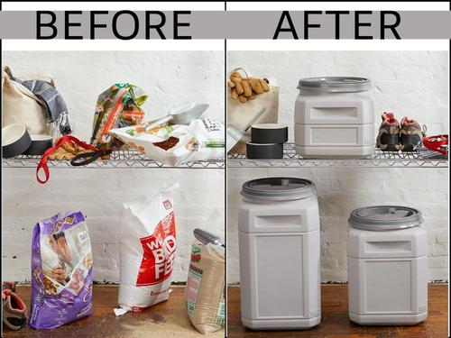 Show full view: Mighty Tuff Airtight Pet Food Storage Container Bundle with Wheels & Scoop, Gray, 48-lbs slide 7 of 9