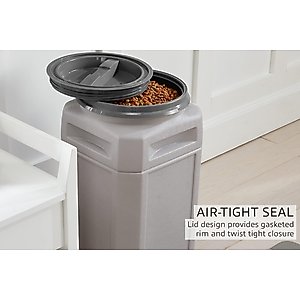 Mighty Tuff Airtight Pet Food Storage Container Bundle with Wheels & Scoop, Gray, 48-lbs