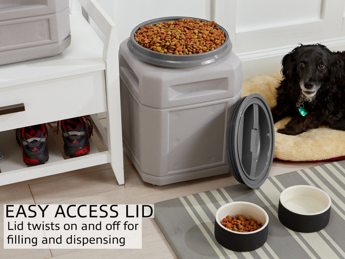 Mighty Tuff Airtight Pet Food Storage Container with Built in Handles & Scoop, Gray