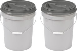 Mighty Tuff Airtight Pet Food Storage Container with Metal Handle, Gray, 5-gal, 2 count
