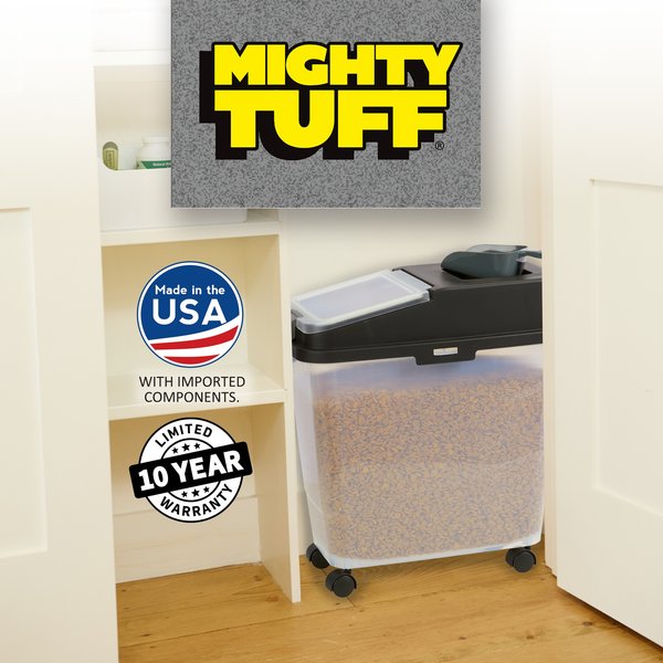 Mighty Tuff Airtight Pet Food Storage Container with Wheels & Scoop, Gray, 36-lb