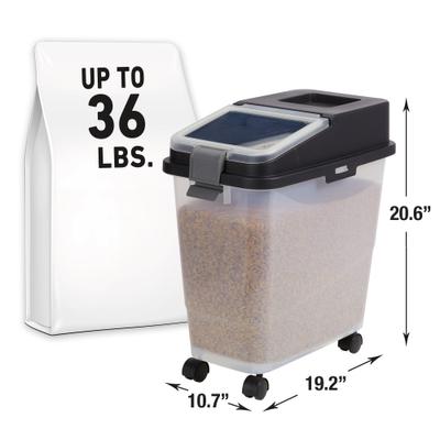 Show full view: Mighty Tuff Airtight Pet Food Storage Container with Wheels & Scoop, Gray, 36-lb slide 2 of 9