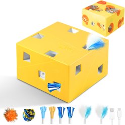 Migipaws 3-in-1 Rechargeable Migibox Plus Hide & Seek Automatic Motion Interactive Electronic Feather Cat Toy, Yellow