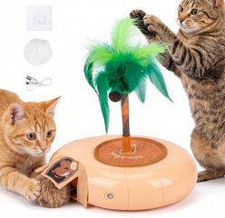 Migipaws Automatic Hide & Seek Plush Mouse Toy with Sound Tail Spring Feather Teaser Wand Infused Silvervine & Catnip