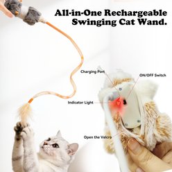 Migipaws Wand Attachment Rechargeable Touch-Activated Hamster Cat Toy with Flapping Tail Chirping Sound & Catnip, Gray slide 2 of 8