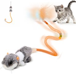 Migipaws Wand Attachment Rechargeable Touch-Activated Hamster Cat Toy with Flapping Tail Chirping Sound & Catnip, Gray