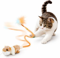 Migipaws Wand Attachment Rechargeable Touch-Activated Hamster Cat Toy with Flapping Tail Chirping Sound & Catnip, Light Brown