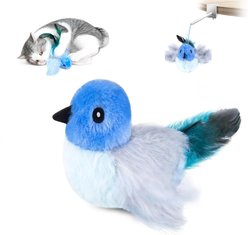 Migipaws Interactive Flapping Bird with Chirping Sound, Automatic Motion-Activated, Sturdy Clip, & Foldable Hanging Rod Treat-Dispensers Cat Toy, Blue