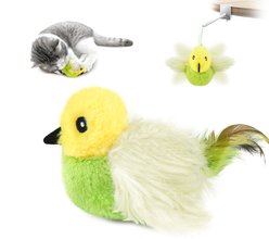 Migipaws Interactive Flapping Bird with Chirping Sound, Automatic Motion-Activated, Sturdy Clip, & Foldable Hanging Rod Treat-Dispensers Cat Toy, Green