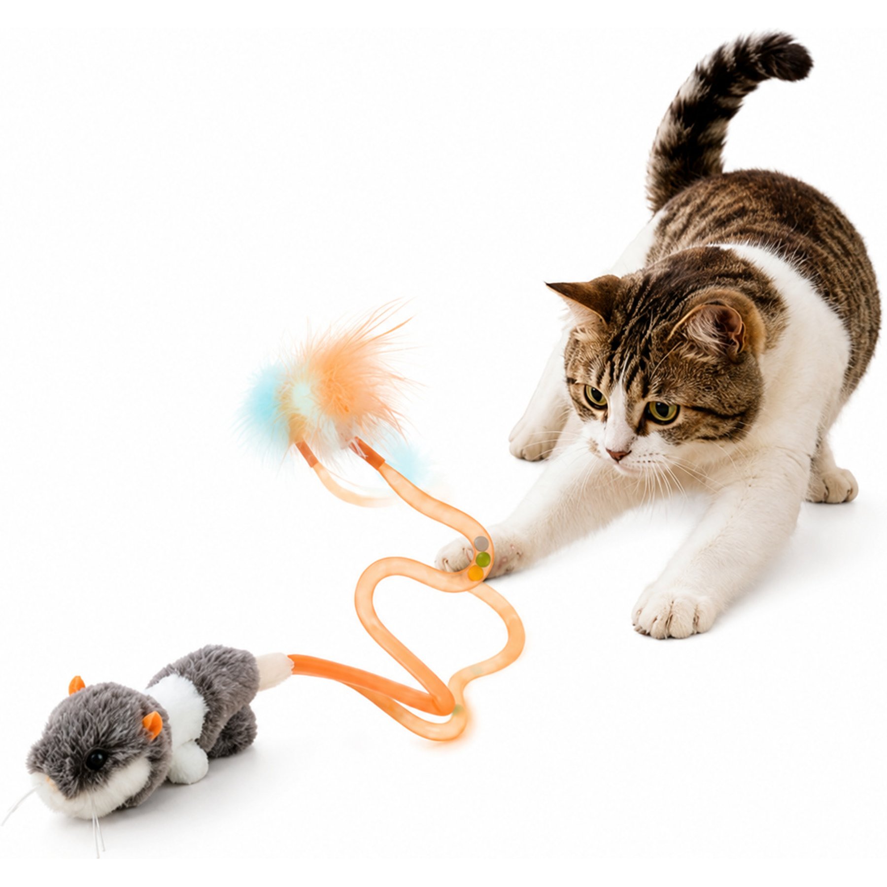 Migipaws Wand Attachment Rechargeable Touch-Activated Hamster Cat Toy with Flapping Tail Chirping Sound & Catnip, Gray