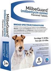 Milbeguard Flavored Tablets for Dogs, 11 -25 lbs, and for Cats, 1.5 - 6 lbs (Blue Box), 5.75 mg, 6 tablets (6-mos. supply)