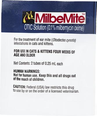 Show full view: Milbemite Otic Solution for Cats, 0.25 mL tubes, 2 count slide 2 of 6