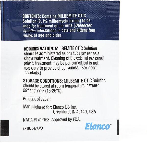 Show full view: Milbemite Otic Solution for Cats, 0.25 mL tubes, 2 count slide 3 of 6