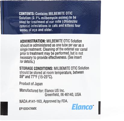 Show full view: Milbemite Otic Solution for Cats, 0.25 mL tubes, 2 count slide 3 of 6