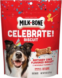 Milk-Bone CELEBRATE Birthday Cake Artificially Flavored Biscuits Small Crunchy Dog Treats, 8-oz bag