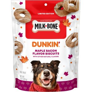 Milk-Bone Dunkin’ Maple Bacon Natural Flavor Biscuits Crunchy Dog Treats, 8-oz bag