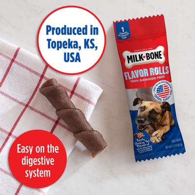 Show full view: Milk-Bone Flavor Rolls Beefy Cheesy, Yes Please-y! Rawhide Free with Beef Dog Chew Treats, 1 count slide 6 of 12