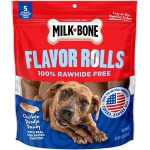 Milk-Bone Flavor Rolls Chicken Doodle Dandy Rawhide Free with Chicken Dog Chew Treats, 5 count