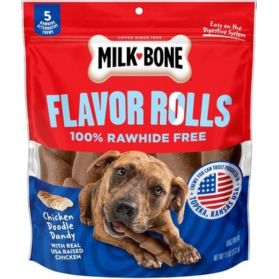 Milk-Bone Milk-Bone Flavor Rolls Chicken Doodle Dandy Rawhide Free with Chicken Dog Chew Treats, 5 count