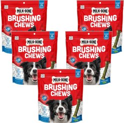 Milk-Bone Fresh Breath Brushing Chews Small/Medium Mint Flavor Daily Dental Dog Treats, 25 count, bundle of 5