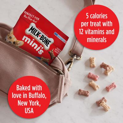 Show full view: Milk-Bone Mini's Flavor Snacks Beef, Chicken & Bacon Flavored Biscuit Dog Treats, 2.5-oz bag slide 5 of 12
