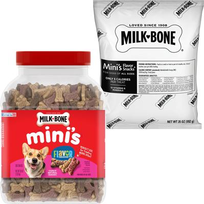 Show full view: Milk-Bone Mini's Flavor Snacks Beef, Chicken & Bacon Flavored Biscuit Treats, 36-oz tub + Beef, Chicken & Bacon Flavored Biscuit Dog Treats, 35-oz, case of 2 slide 1 of 9