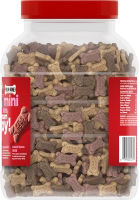 Show full view: Milk-Bone Mini's Flavor Snacks Beef, Chicken & Bacon Flavored Biscuit Treats, 36-oz tub + Beef, Chicken & Bacon Flavored Biscuit Dog Treats, 35-oz, case of 2 slide 3 of 9