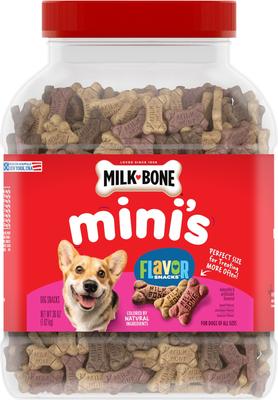 Show full view: Milk-Bone Mini's Flavor Snacks Beef, Chicken & Bacon Flavored Biscuit Treats, 36-oz tub + Beef, Chicken & Bacon Flavored Biscuit Dog Treats, 35-oz, case of 2 slide 2 of 9
