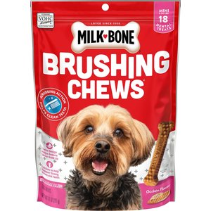 Milk-Bone Original Brushing Chews Mini Chicken Flavor Daily Dental Dog Treats, 18 count