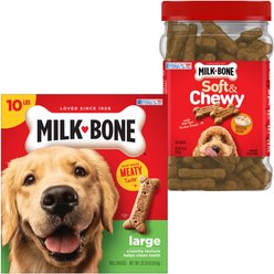 Milk-Bone Original Large Biscuit Treats, 10-lb box + Soft & Chewy Chicken Recipe Dog Treats, 25-oz tub