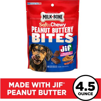 Show full view: Milk-Bone Peanut Buttery Bites Real Peanut Butter & Bacon Soft & Chewy Dog Treats, 4.5-oz bag slide 3 of 12